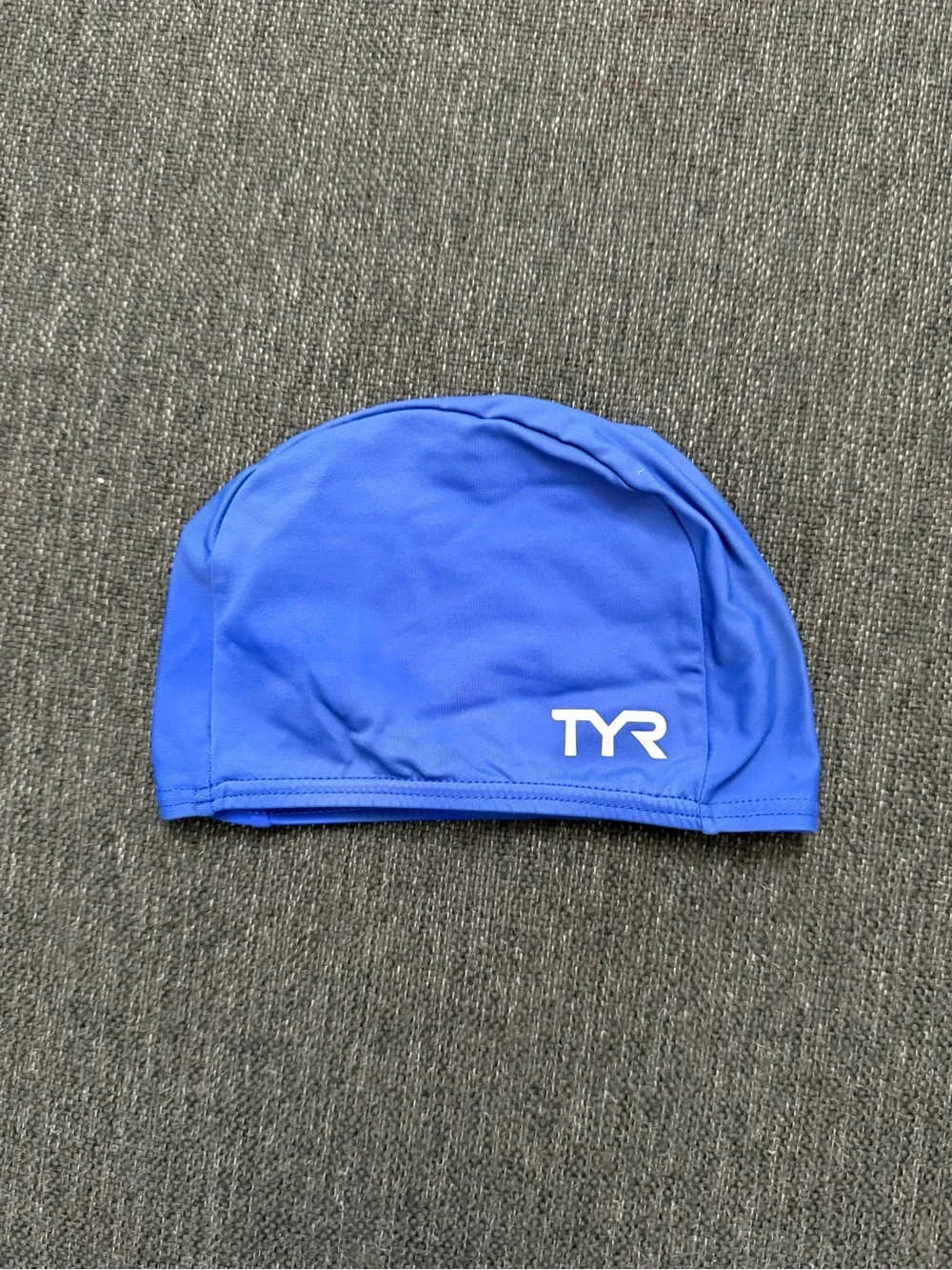 TYR Royal Blue Silicone-Look Swim Cap with White Logo one size